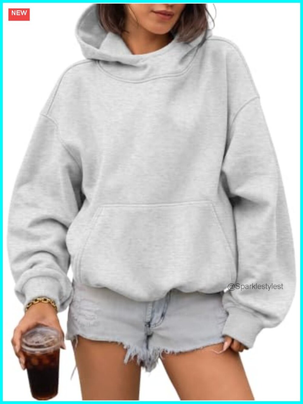 Mock Neck Oversized Hoodie Kangaroo Pocket Pullover Sweatshirt